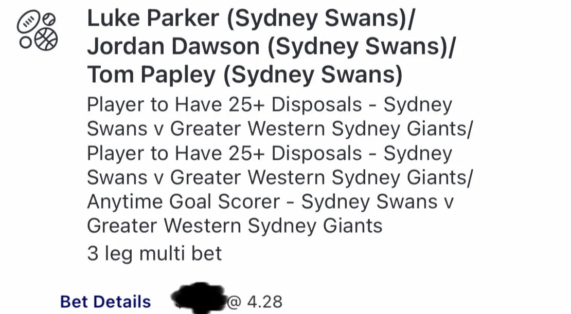 Swans SGM - Stake 2 Units - Minimum Odds 3.75 - Best Book Topsport