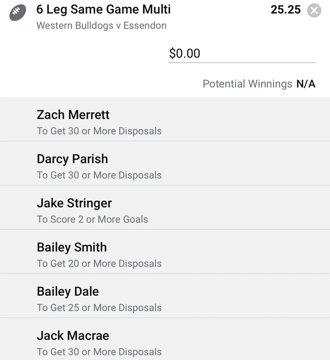 Combo SGM - Stake 0.5 Units - Minimum Odds 21 - Best Book Sportsbet