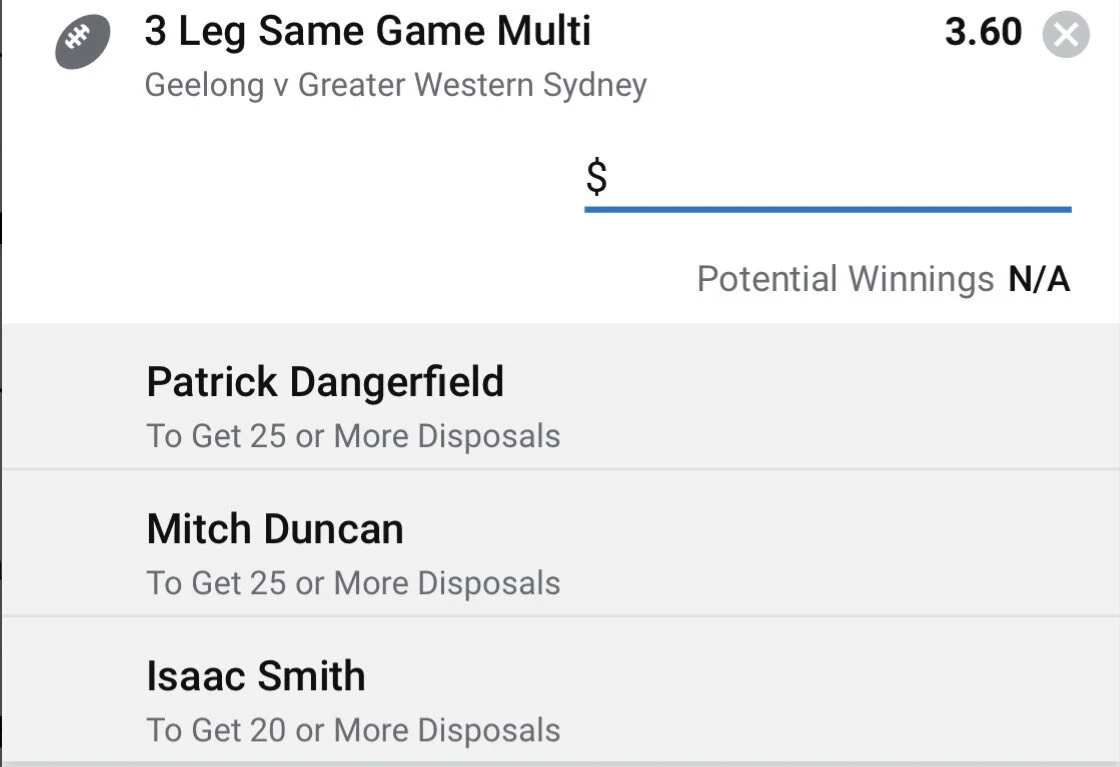 Cats SGM - Stake 2 Units - Minimum Odds 3.3 - Best Book Sportsbet