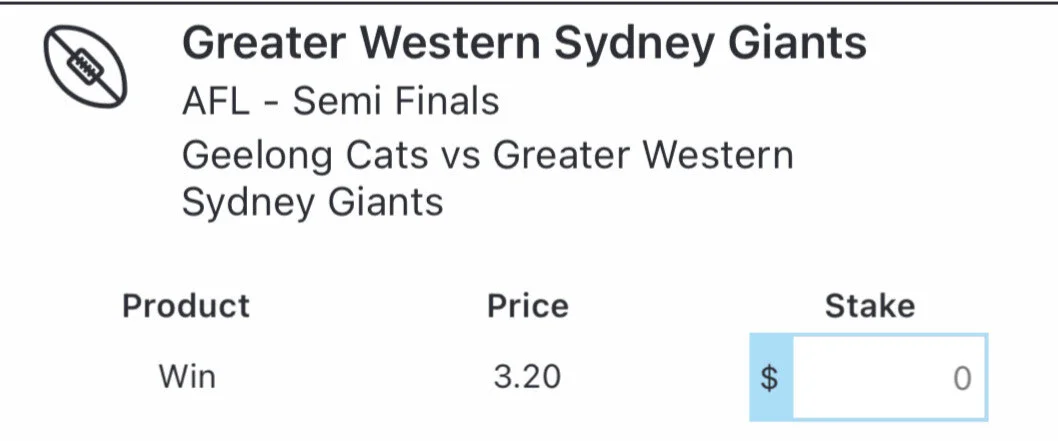 GWS Win - Stake 1.5 Units - Minimum Odds 3.10 - Best Book TopSport