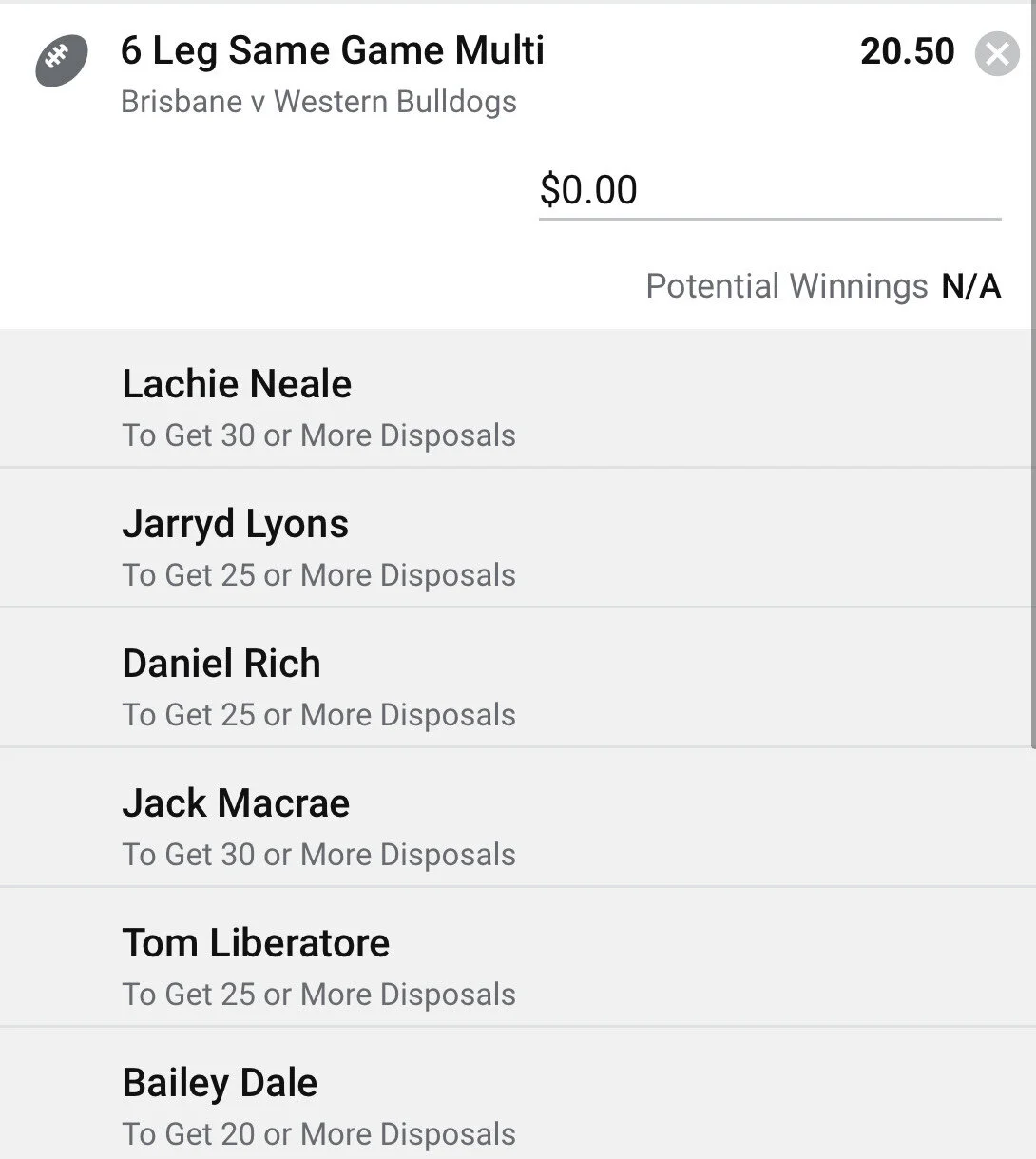 Combo SGM - Stake 0.5 Units - Minimum Odds 16.5 - Best Book Sportsbet