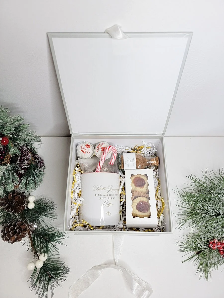 Holiday gift set with mexican hot chocolate and signature polvorones, great for client gifting