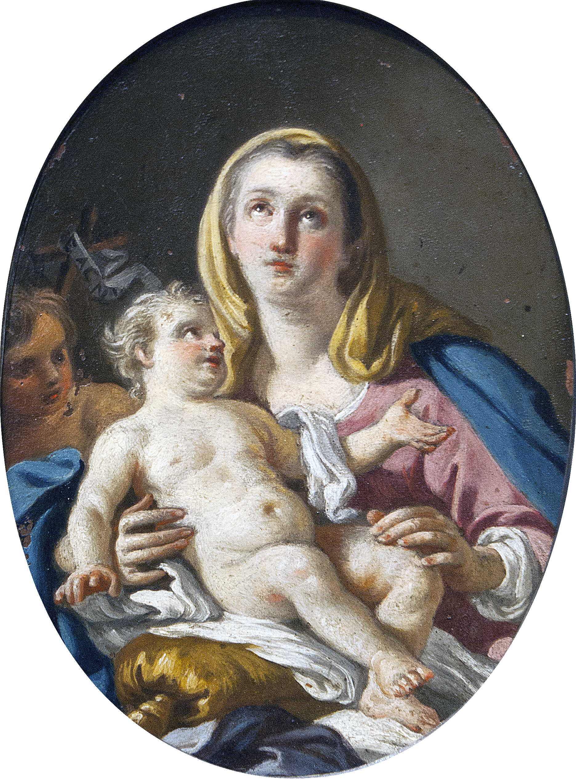 Madonna con bambino olio su rame cornice argento Napoli 700.png