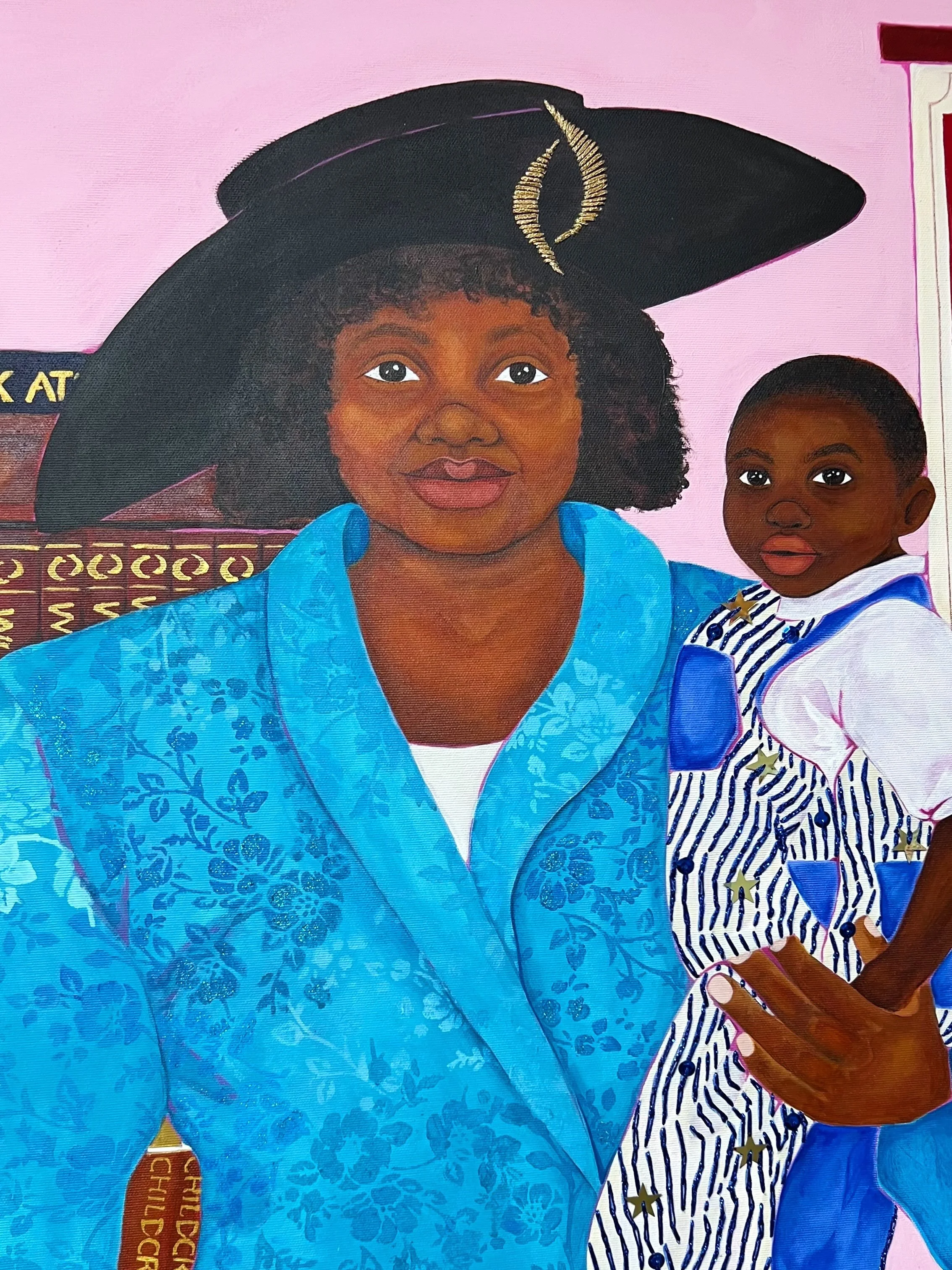 Grateful for all the magic on the other side of my comfort zone. 🧸✨

Held by Your Orbit (2026)
Acrylic, colouring pencil and embellishments on cotton
canvas
150cm x 122cm
