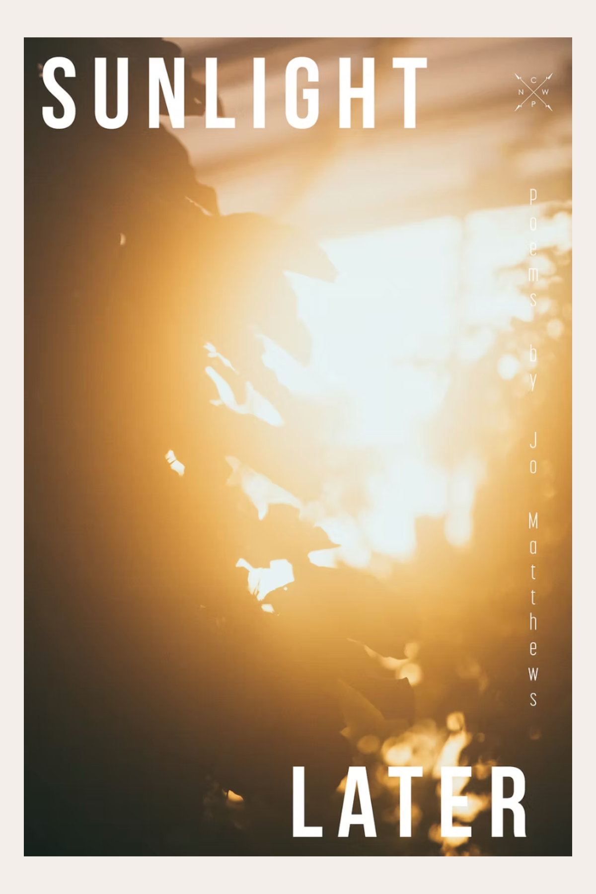 Sunlight shining through leaves on trees, creating a bright, warm glow with bokeh effects, accompanied by white text on a nature background.