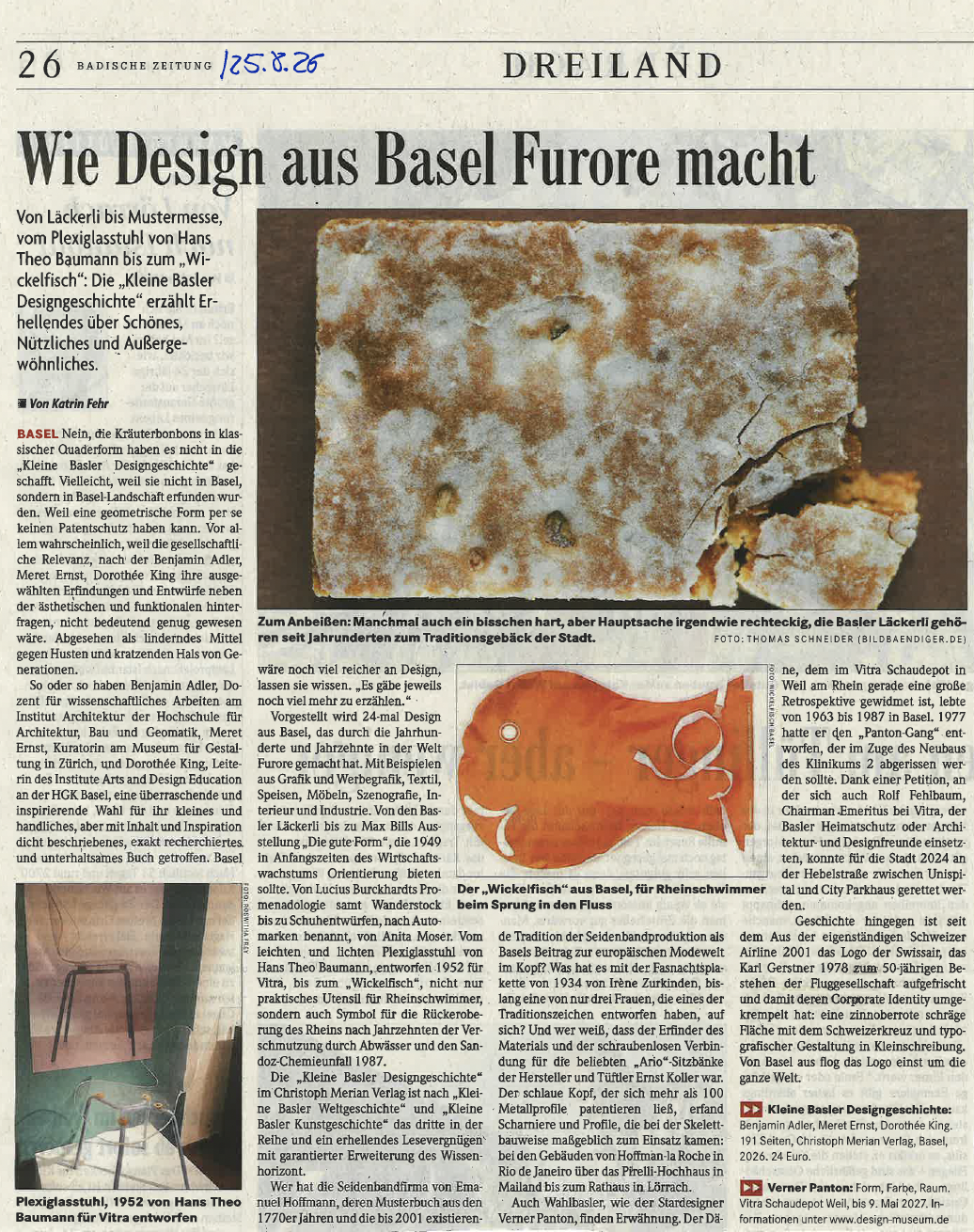 Von Läckerli bis Mustermesse,vom Plexiglasstuhl von Hans Theo Baumann bis zum,,Wickelfisch": Die,,Kleine Basler Designgeschichte" erzählt Erhellendes über Schönes, Nützliches und Außergewöhnliches.