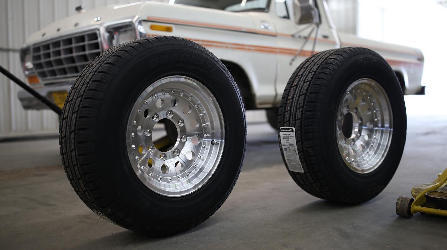 Brand new American racing wheels fitted on some 65 R 16&rsquo;s! An improvement over the steel wheels.
.
. 
@americanracing 
#ford #f150 #1979 #2wd #classicford #retroford #fordsofinstagram #fordtrucks #builtfordtough #fordnation #fordperformance #cl