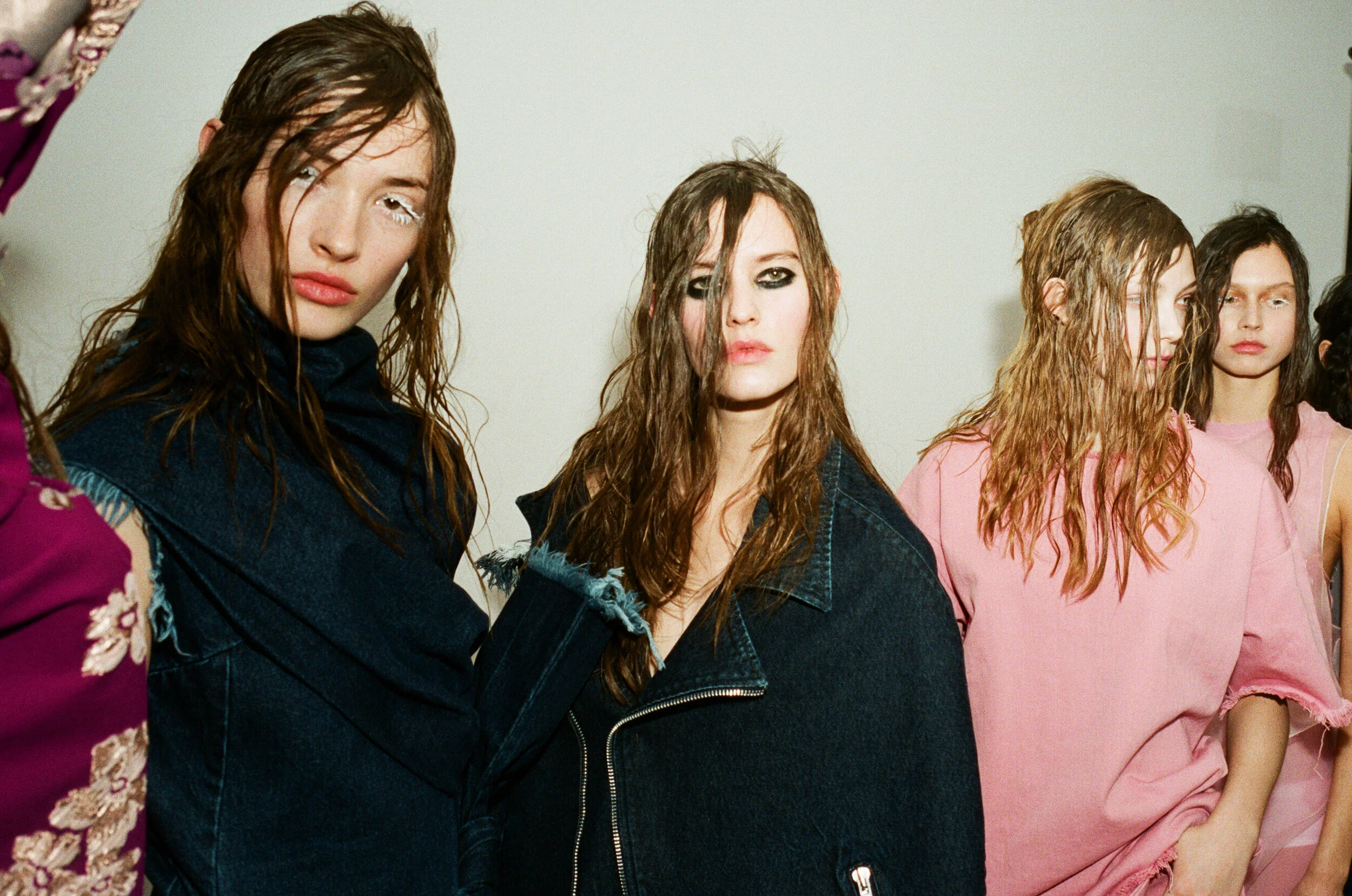 Models backstage at London Fashion week