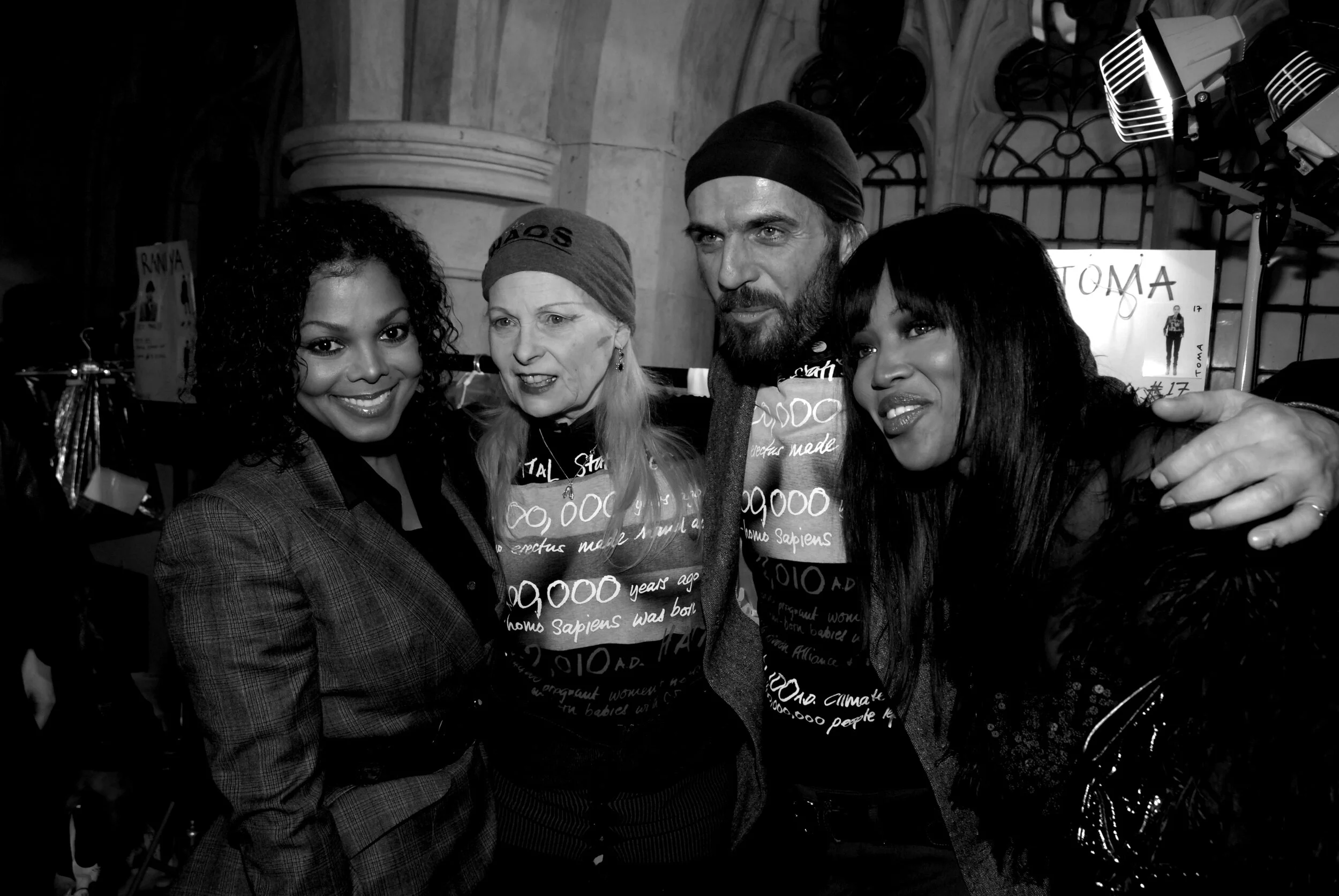 Janet Jackson, Vivienne Westwood, Andreas Kronthaler and Naomi Campbell backstage at Vivienne Westwood's show