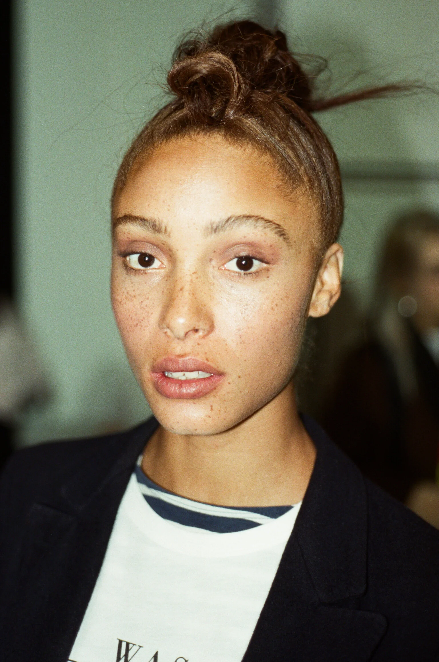 Adwoa Aboah backstage at London Fashion week