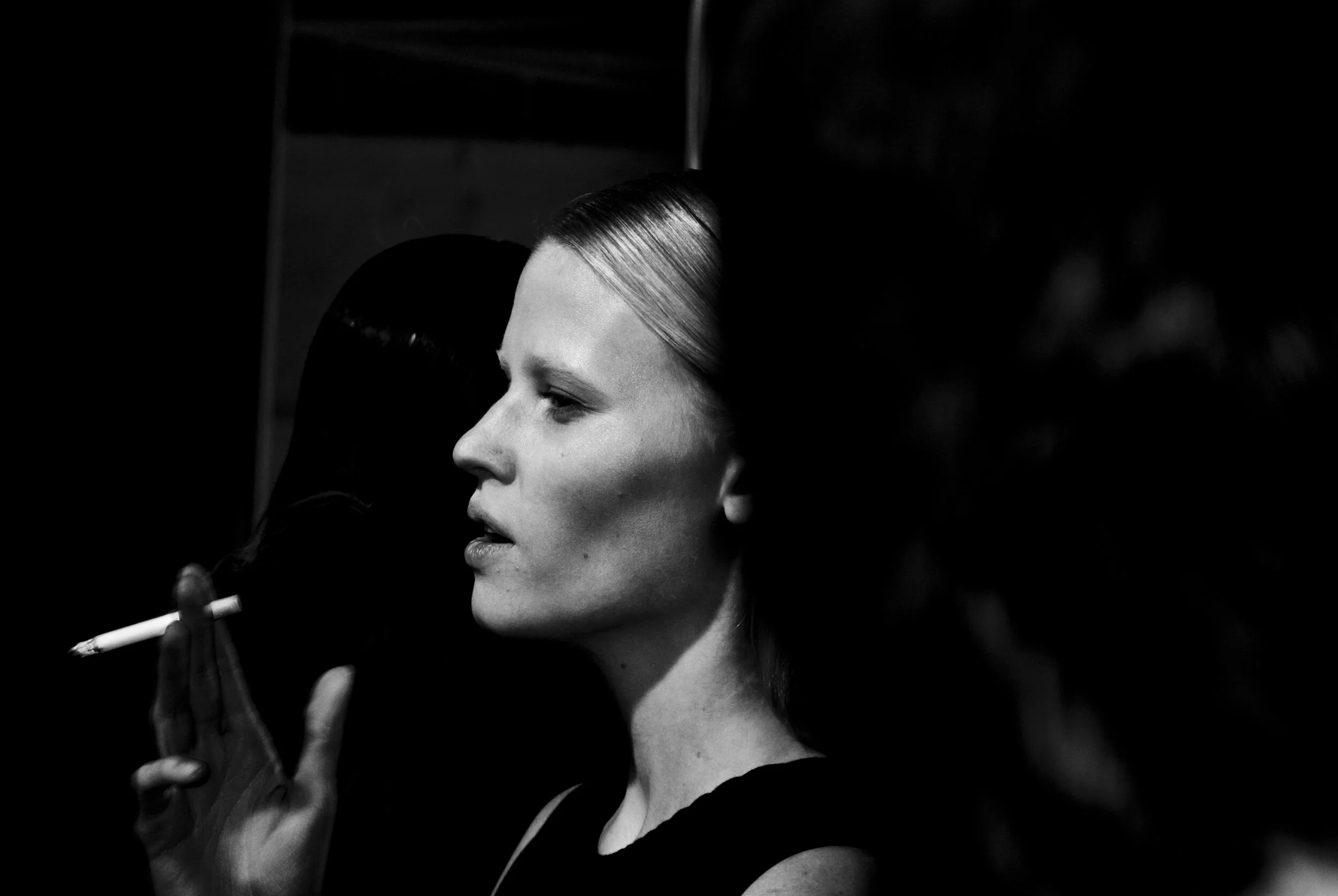 Lara Stone backstage at London Fashion week