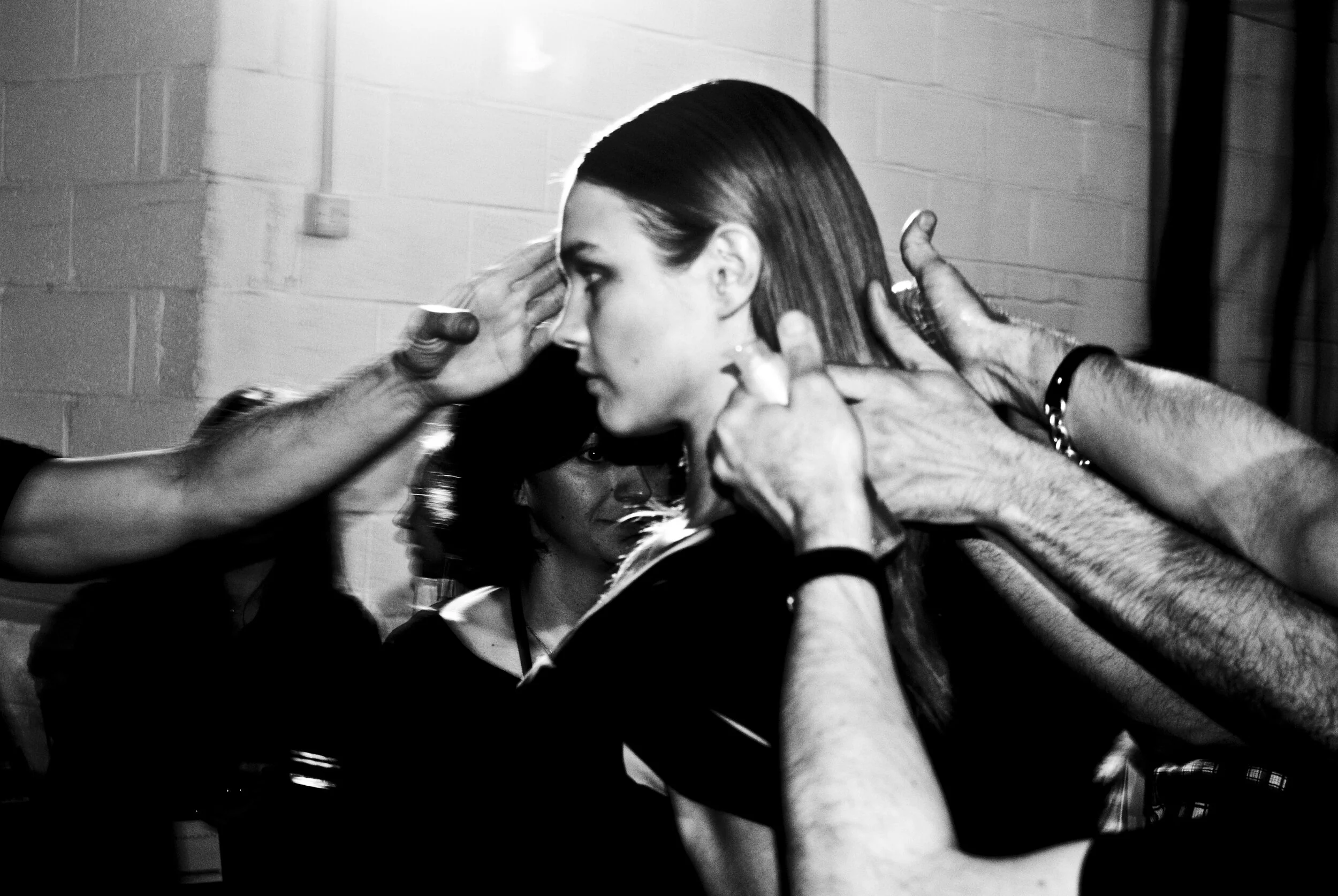 Natalia Vodianova backstage at London Fashion week