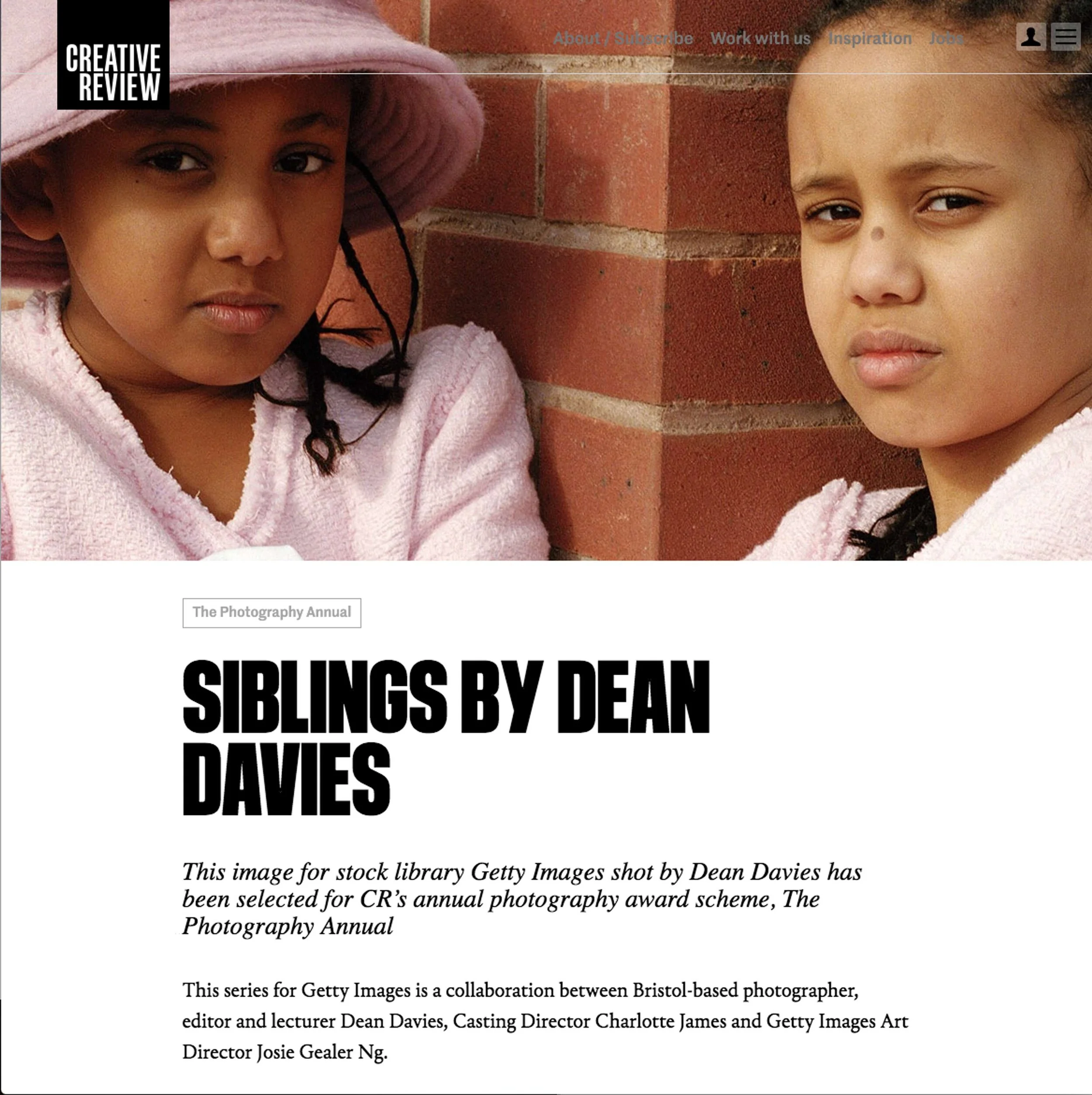 Creative Review Photography Annual: Siblings photographed by Dean Davies for Getty Images