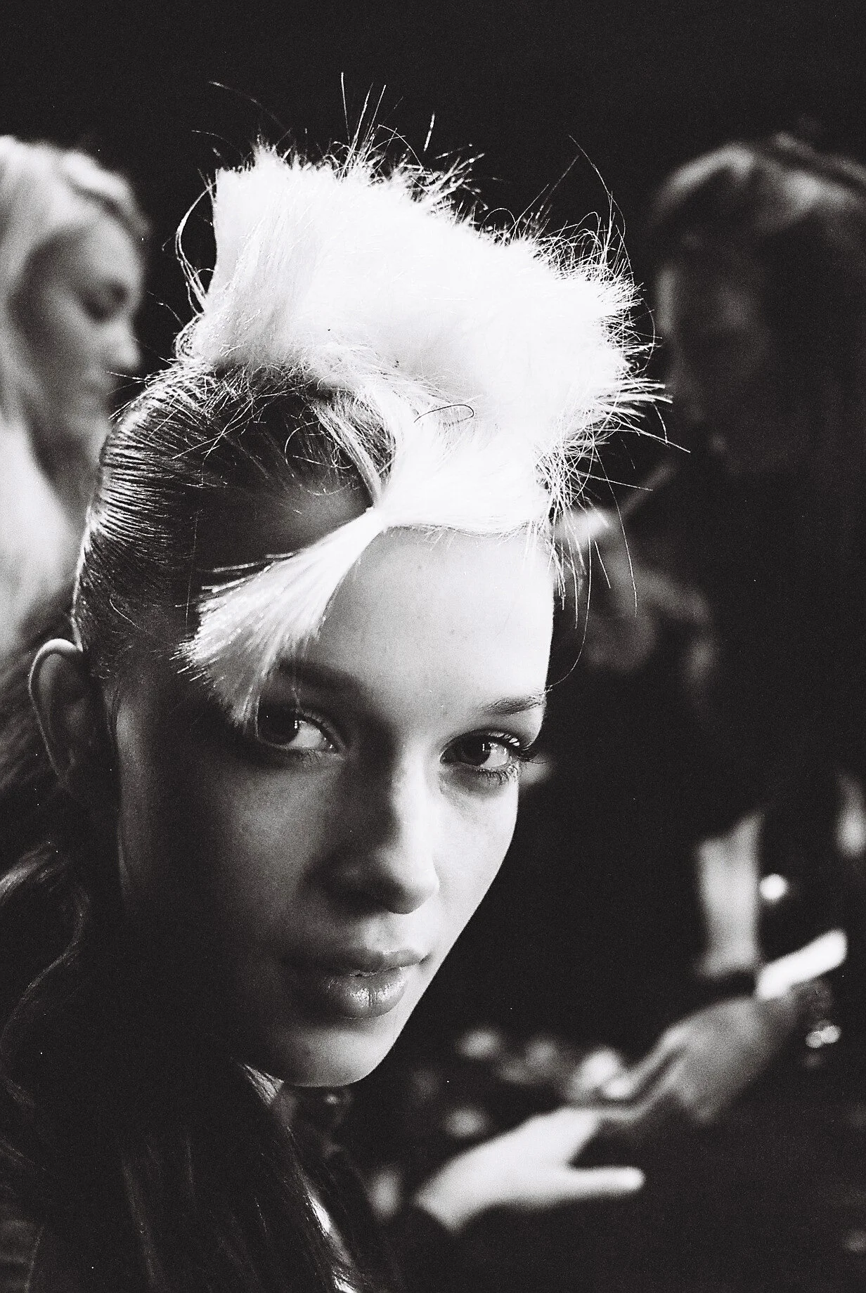 Model photographed backstage at Louise Gray