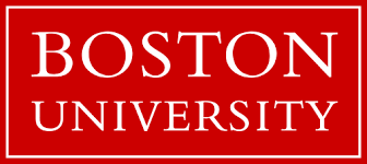 Boston University logo on a red background.