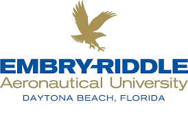 Logo of Embry-Riddle Aeronautical University with a golden eagle above the university name and location, Daytona Beach, Florida