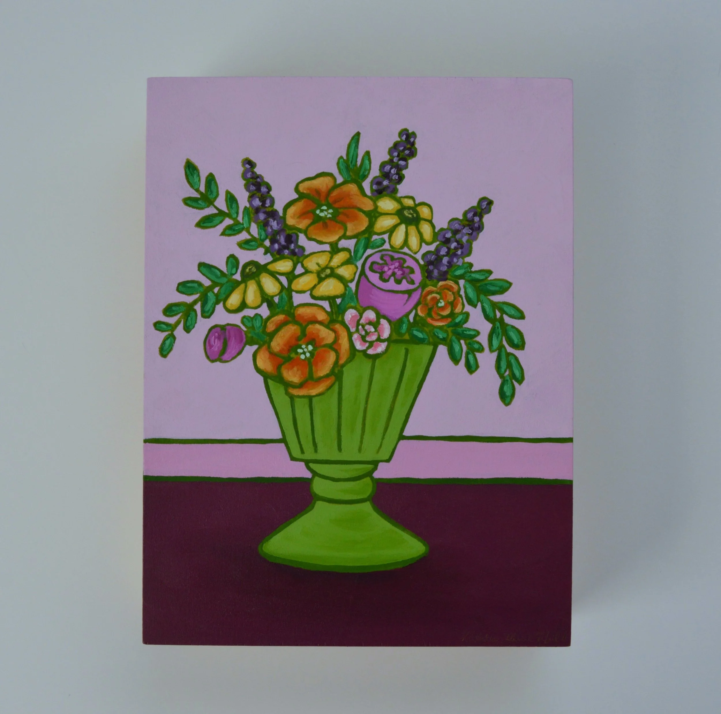 Flowers in vase_spring florals_lavendar_green vase.JPG
