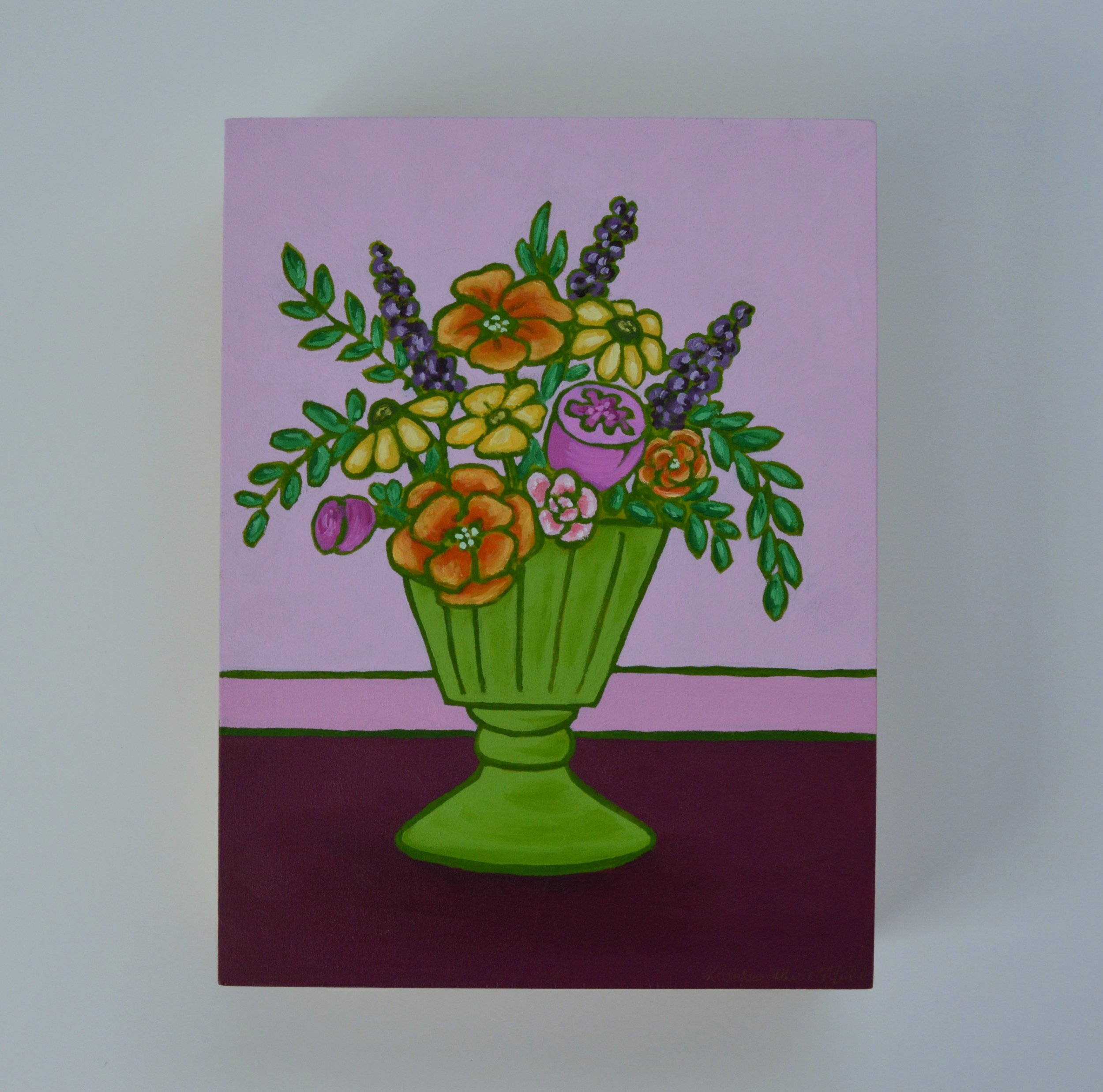 Flowers in vase_spring florals_lavendar_green vase.JPG