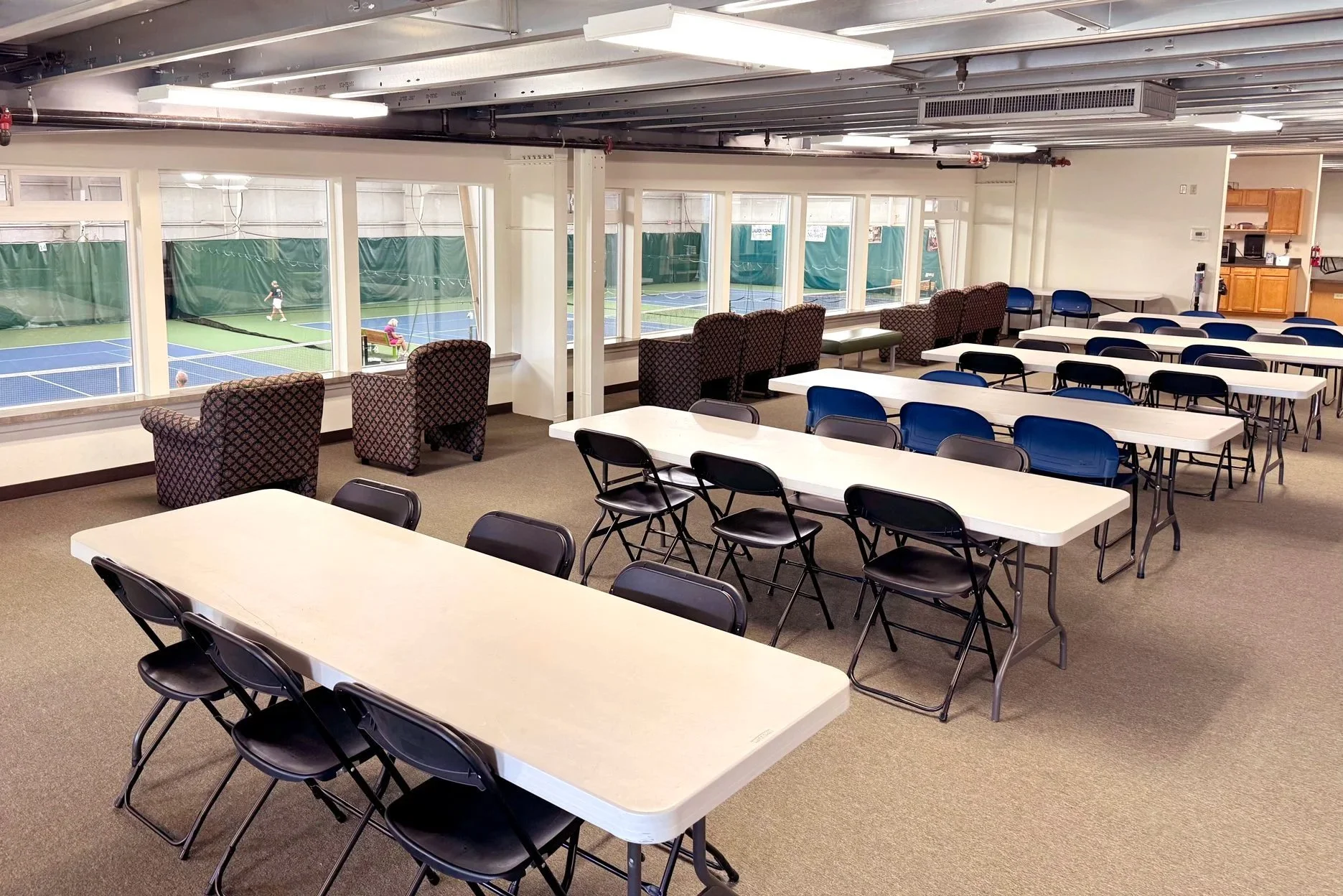Upstairs kitchen and event seating area at UVTC