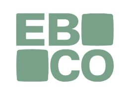 Logo con las letras en mayuscula EB CO y dos cuadrados.