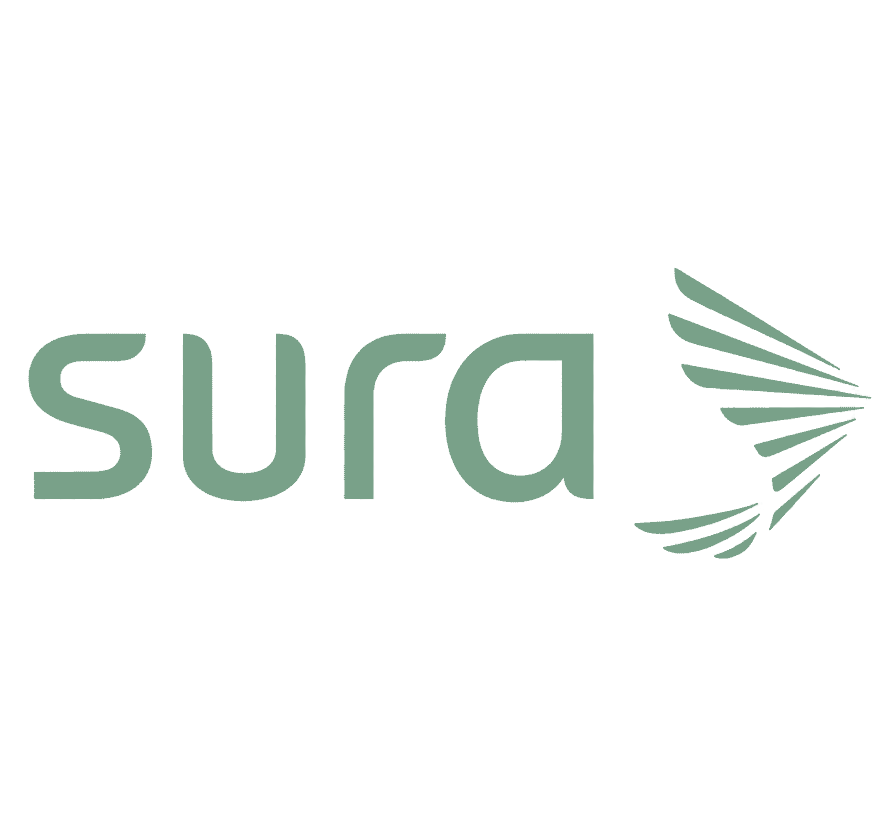 Logo de la marca Sura con letras en color verde y un diseño de líneas que emerge de la letra 'a'