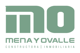 Logotipo de MENA y OVALLE, con texto de construcción e inmobiliaria.