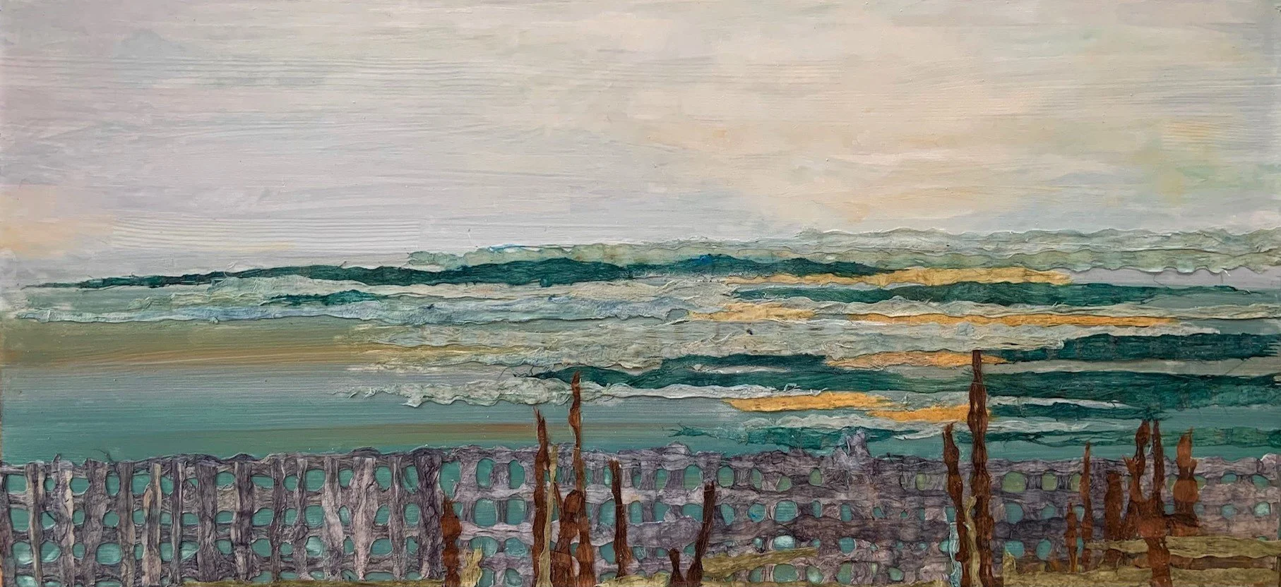 "Paper Seascape" - Wood Panel - 16 x 30