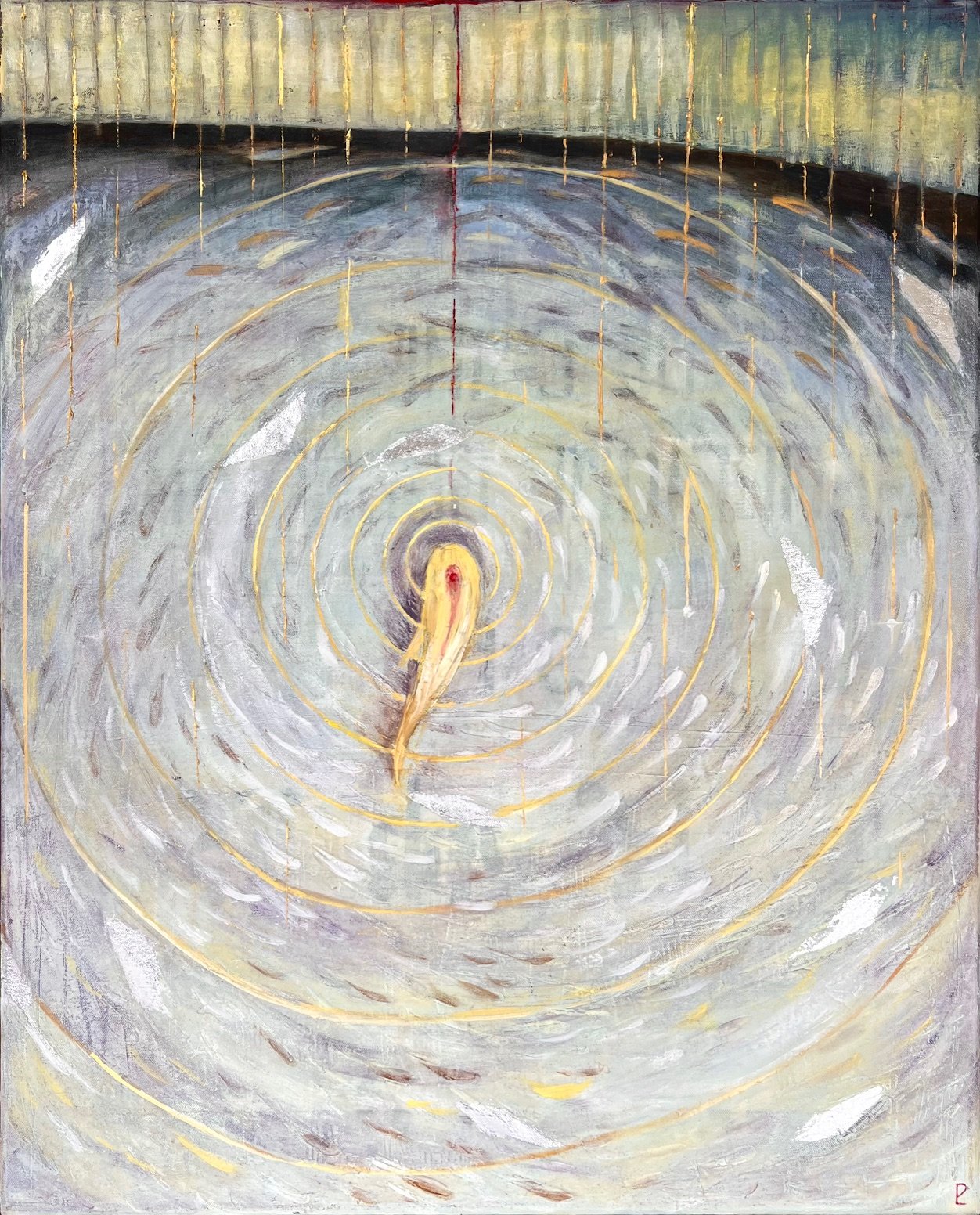 "River Beneath the River" - Oil/Cold Wax/Silver Leaf on Canvas - 27 x 22