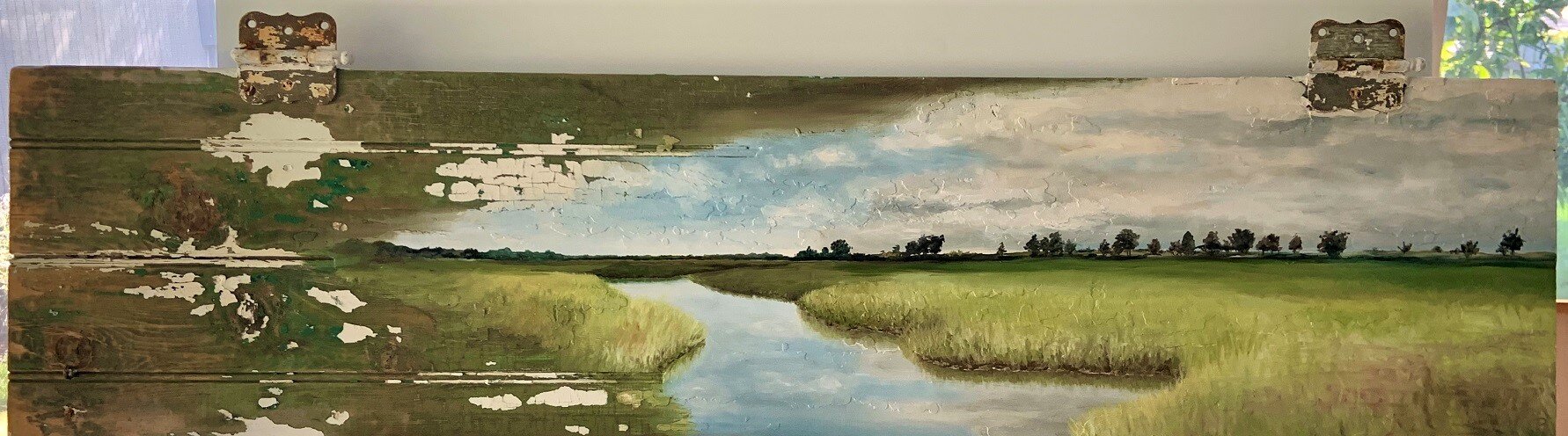 "Hubbard County Park, HB" - Oil on Reclaimed Wood - 12 x 49