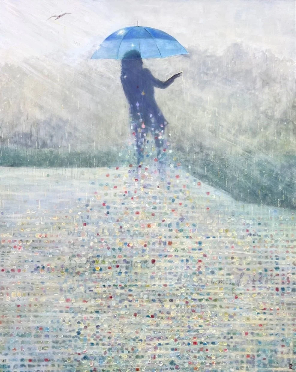 "Blue Umbrella" - Oil/Cold Wax on Canvas - 60 x 48