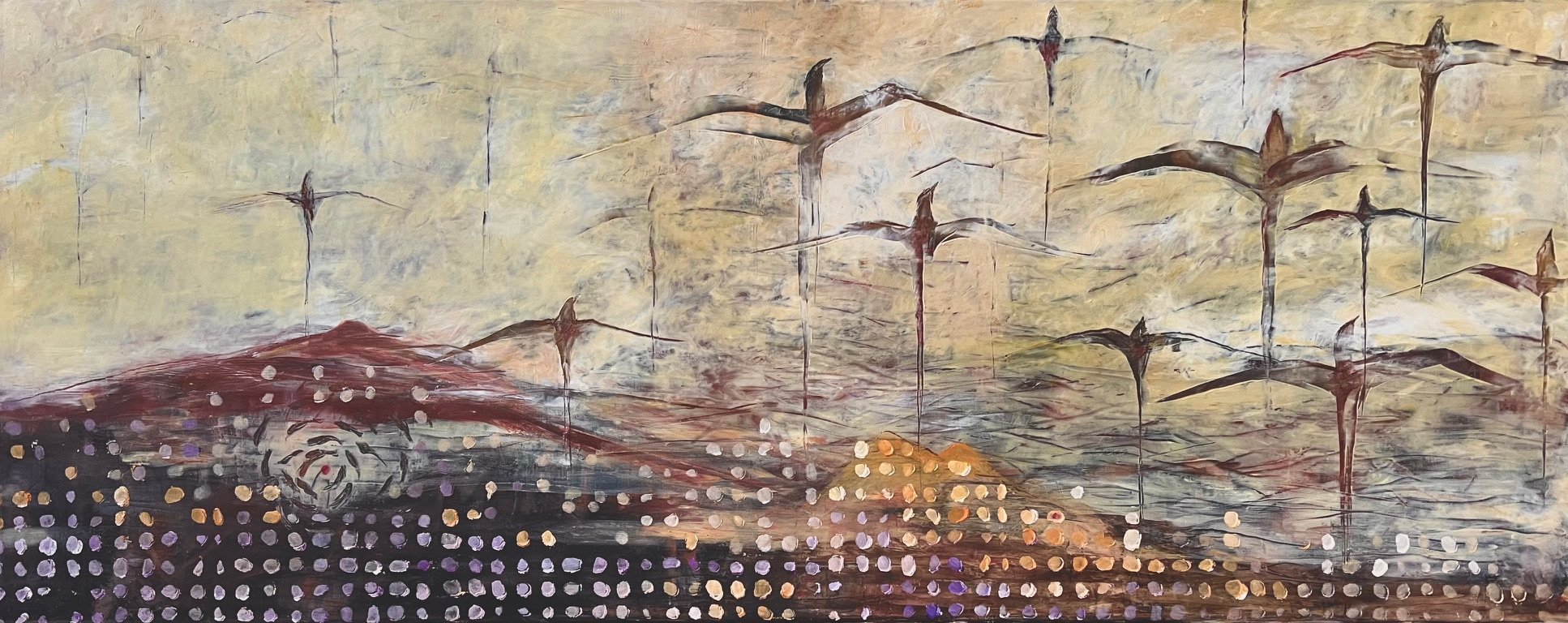 "Homing Signal" - Oil/Cold Wax on Canvas - 25 x 63