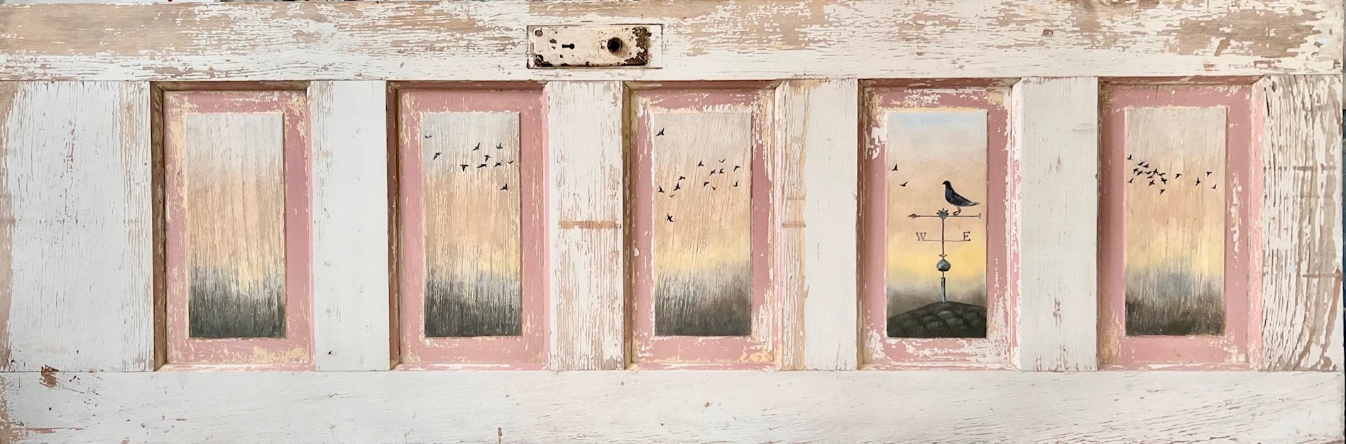 "Pink Cloud Portal" - Oil on Reclaimed Door - 24 x 71