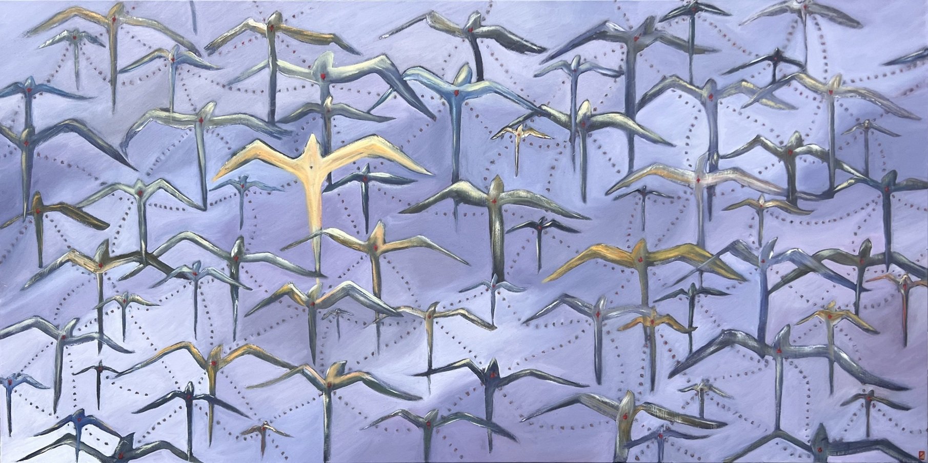 "Imperfect Birds" - Oil on Canvas - 36 x 72
