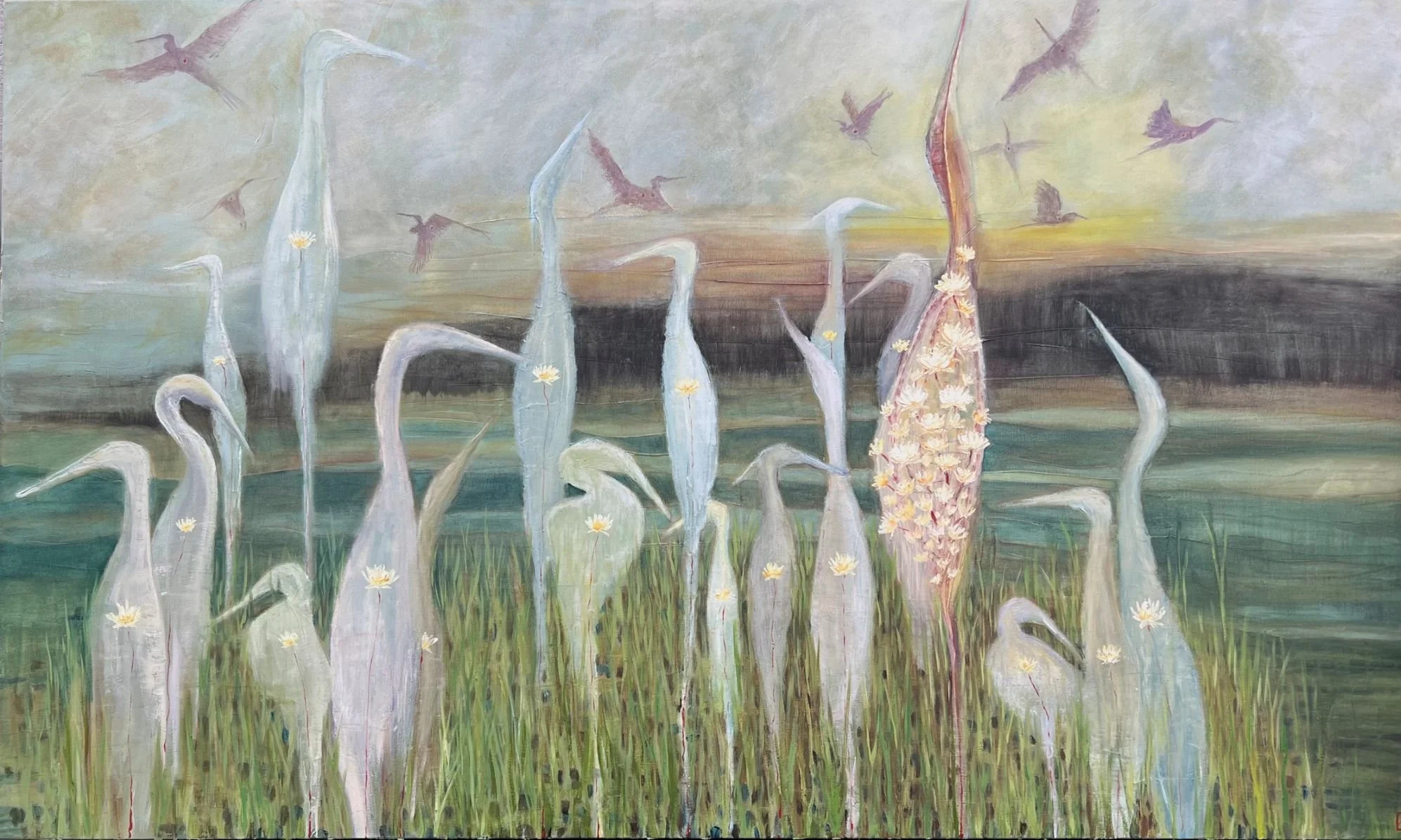 "Emergence of Wings" - Oil/Cold wax on Canvas - 36 x 60