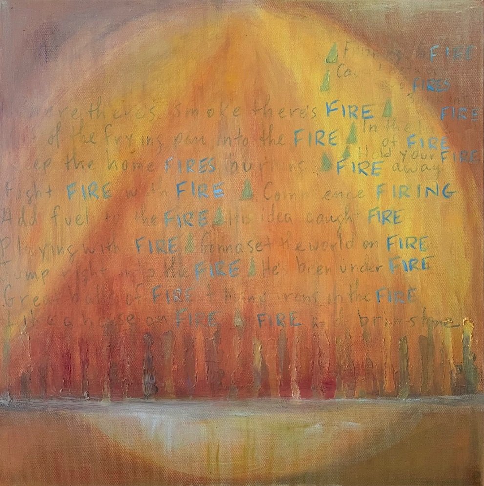 "Ron's Lists - Elements: Fire" - Oil/Cold Wax on Canvas - 20 x 20