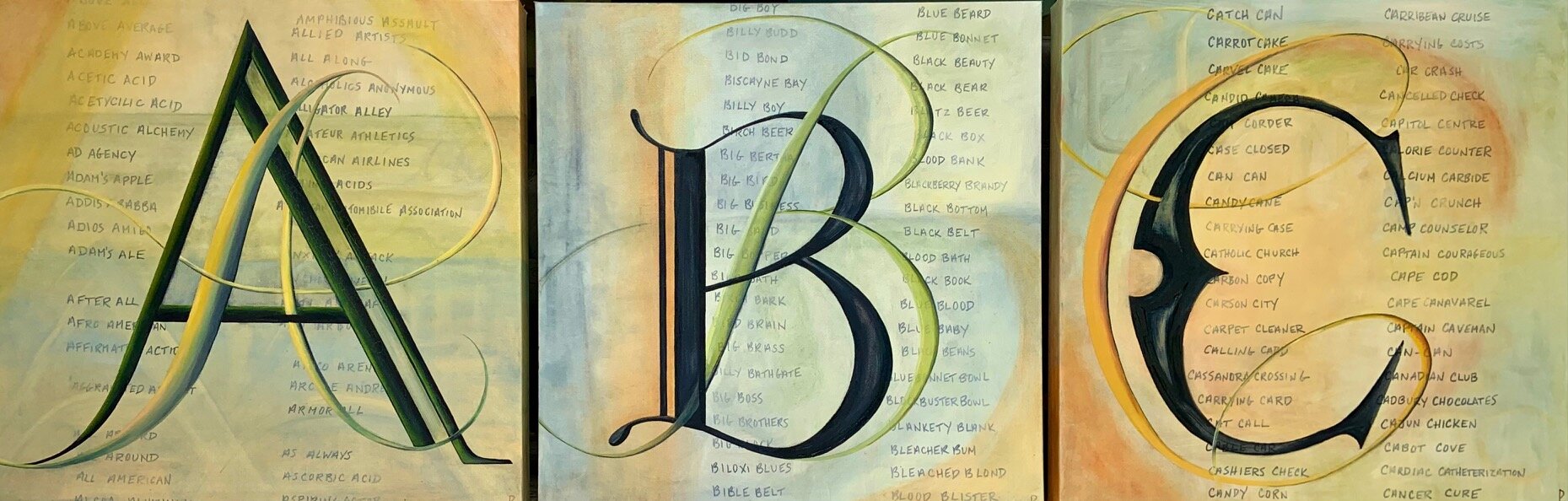 "Ron's Lists" - Triptych - Oil on canvas - 24 x 72  total size