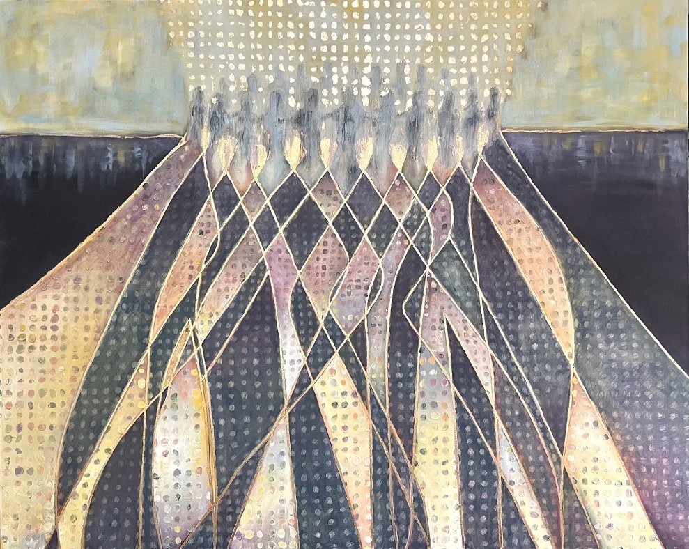 "My Sister's Keeper" - Oil/Cold Wax/Metal Leaf on Canvas - 48 x 60