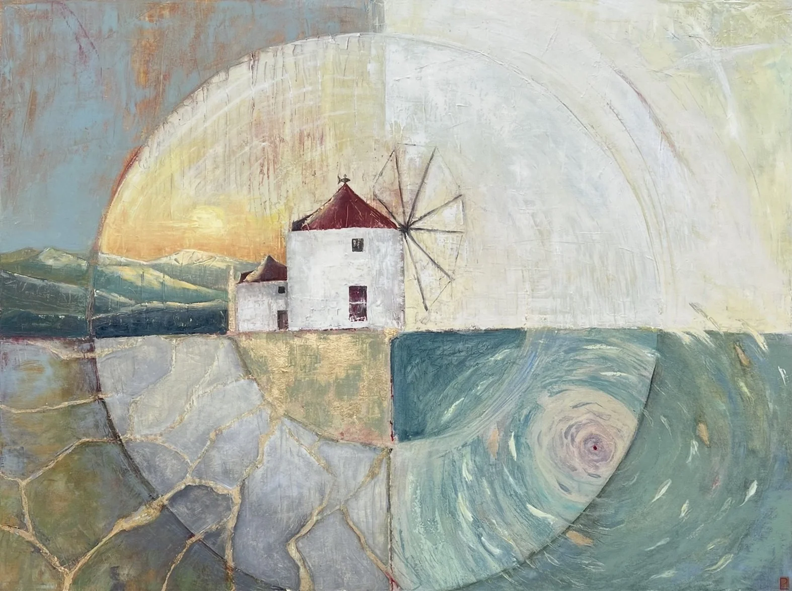 "The Four Winds Home" - Oil/Cold Wax/Metal Leaf on Canvas - 36 x 48