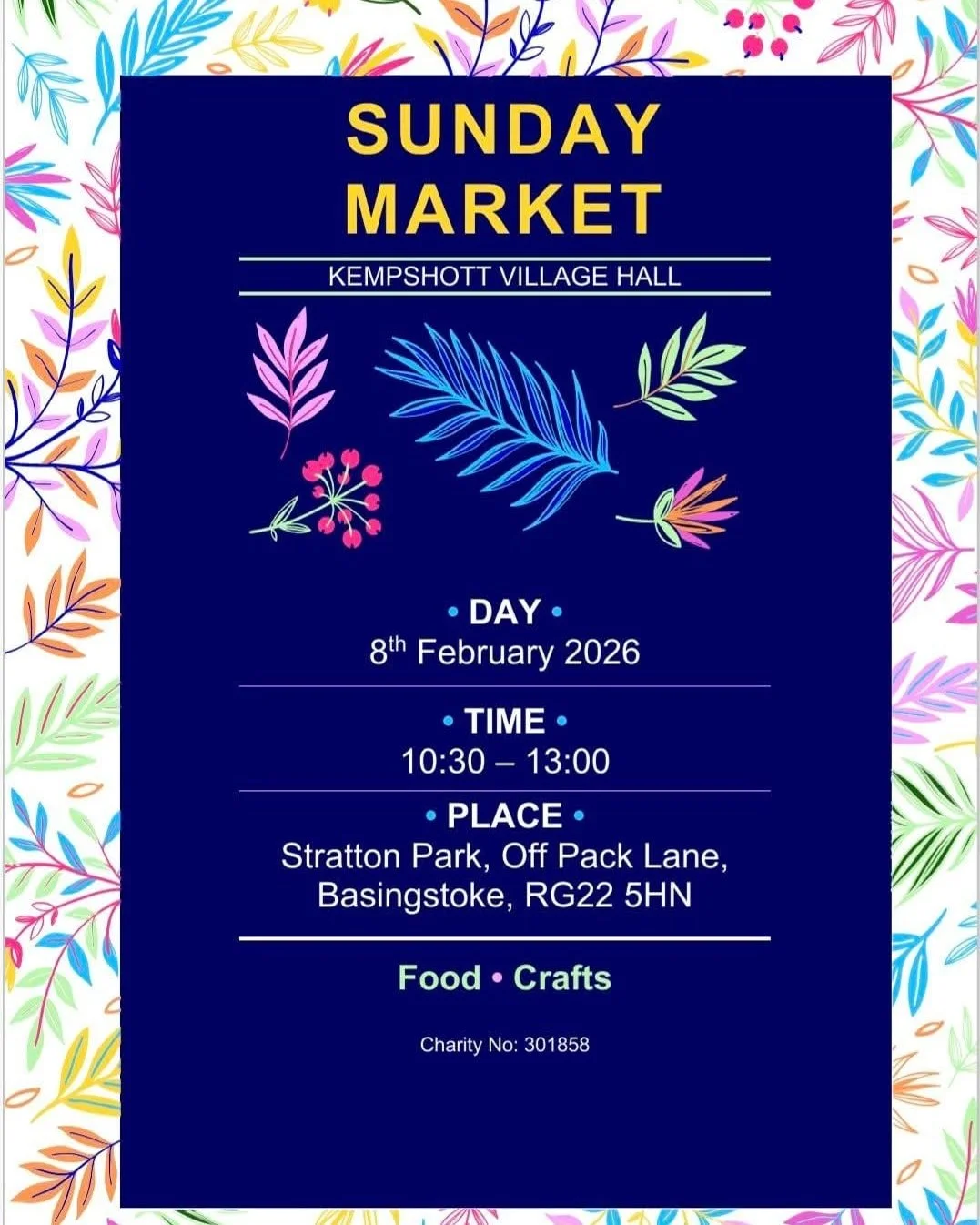Pop along and support local crafters and small businesses at Kempshott Village Hall Sunday Market - Sunday 8th February 10.30am-1.00pm 😍

#basingstoke #basingstokebusiness #Kempshott #beggarwood #oakleyvillage #kempshottvillagehall
