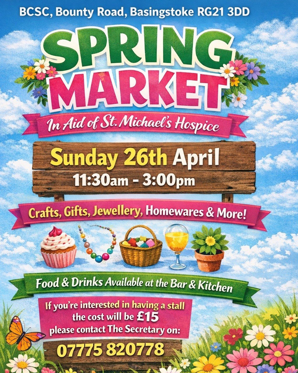 This is where we will be popping up next - Basingstoke Conservative Club - you will find us indoors 😊  In aid of St Michael's Hospice ❤️