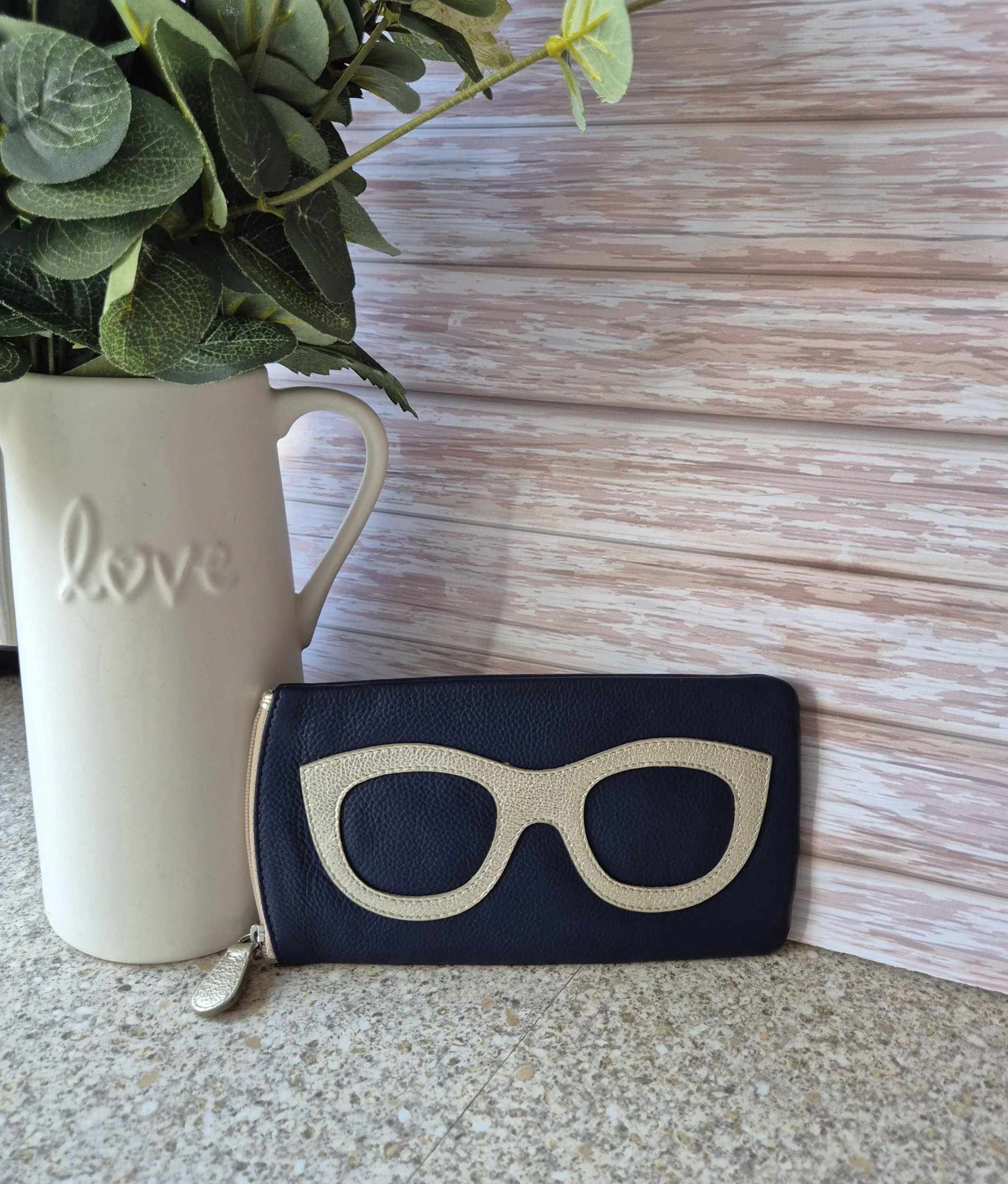 Real Leather Glasses Case - Navy