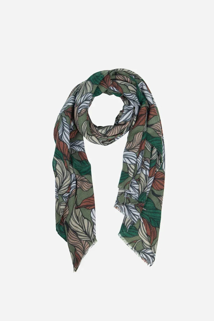 Leaf Print Scarf - Khaki