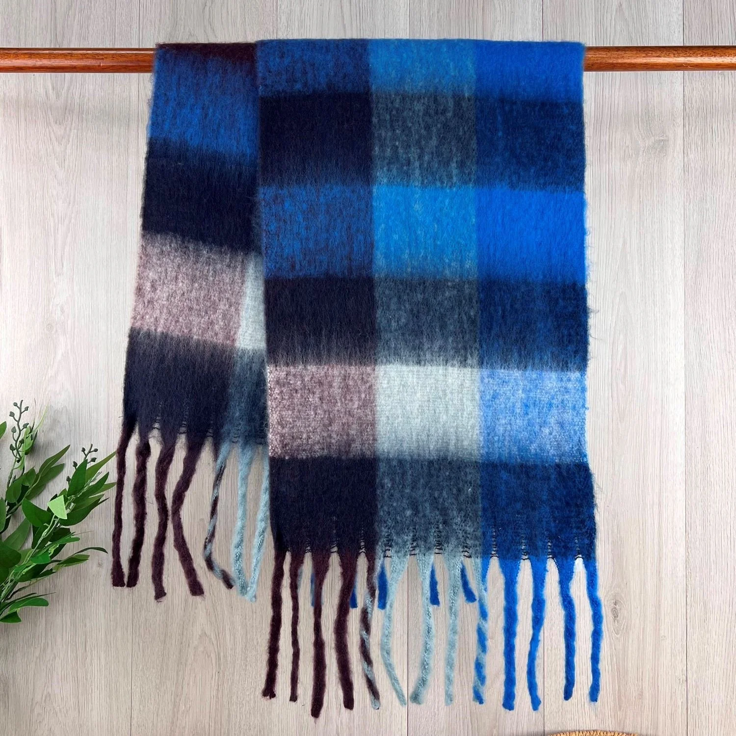 Chunky Checked Scarf - Blue