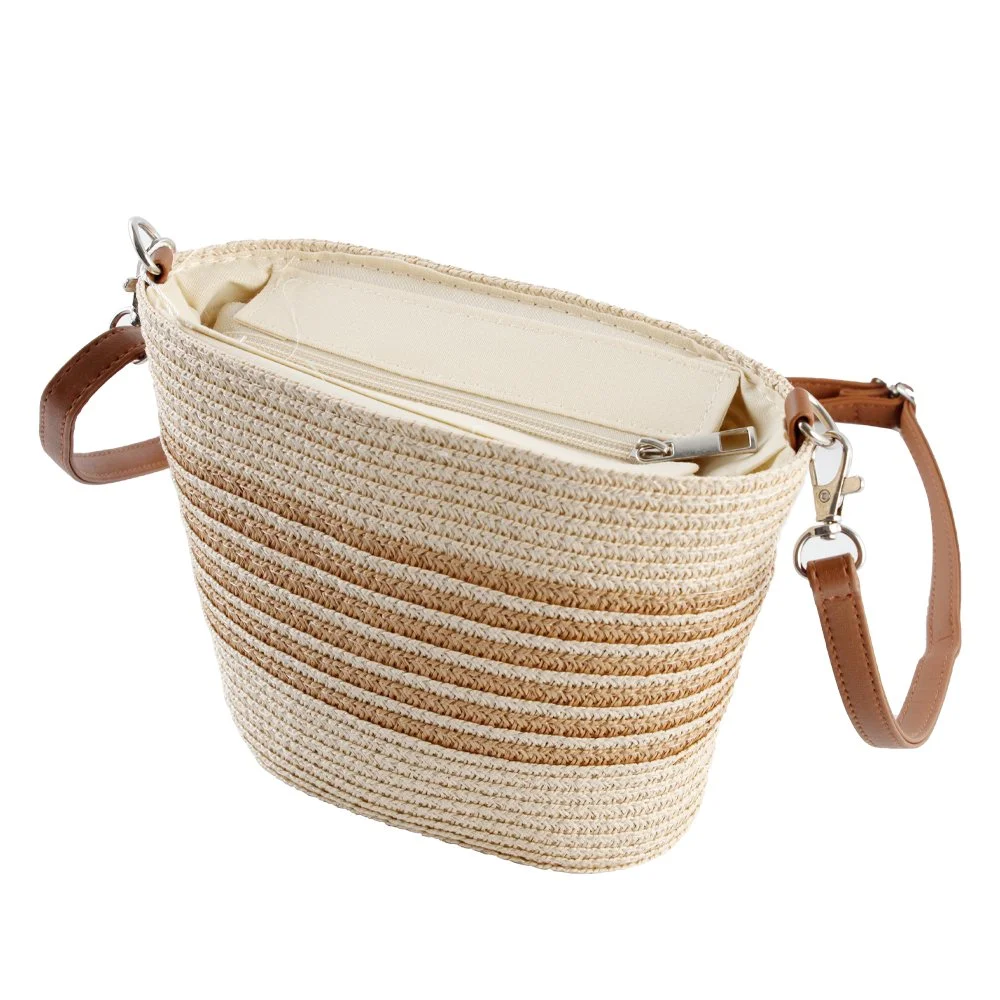 Striped Straw Handbag - Beige