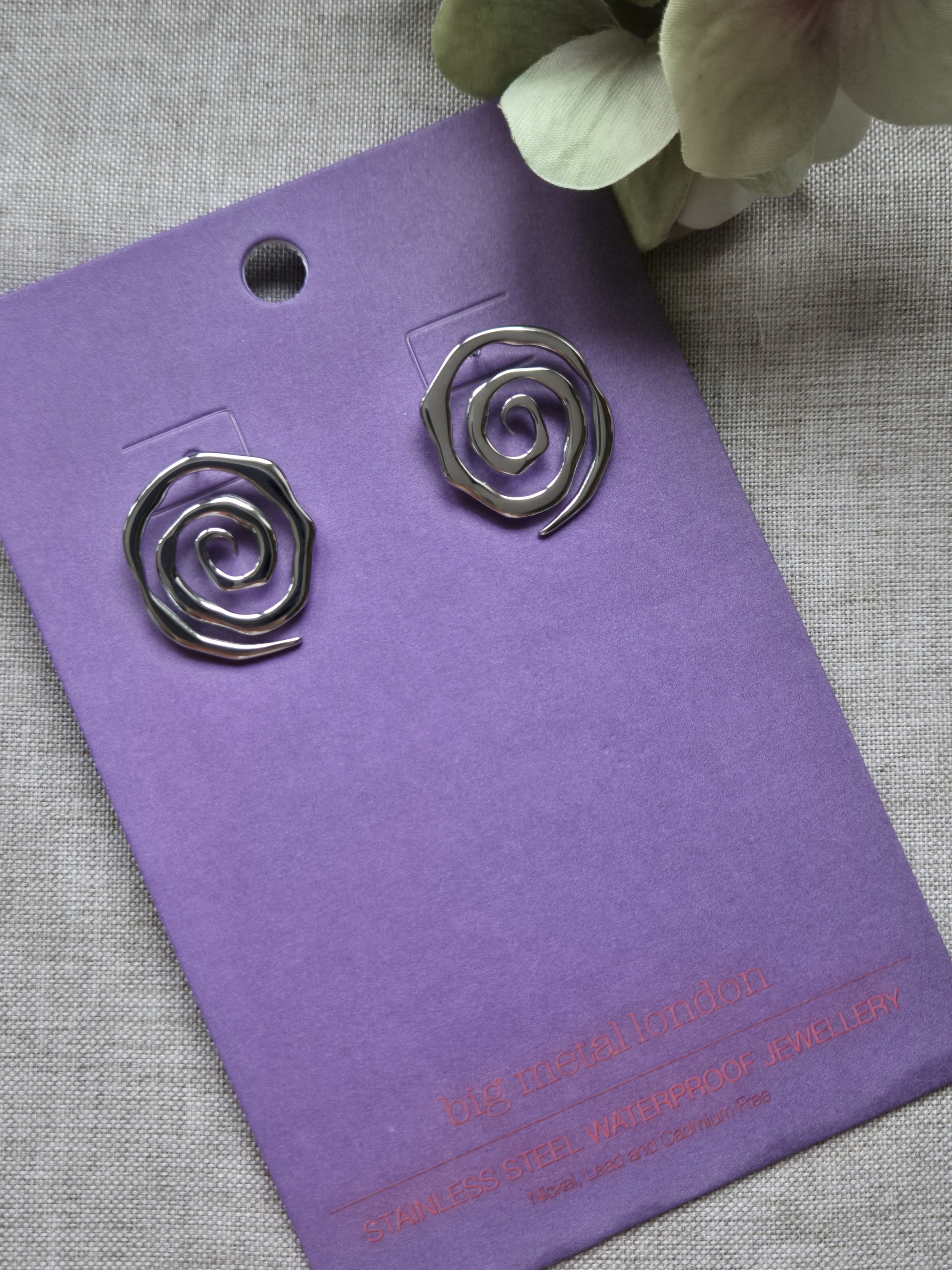 Stainless Steel Swirl Earrings - Silver