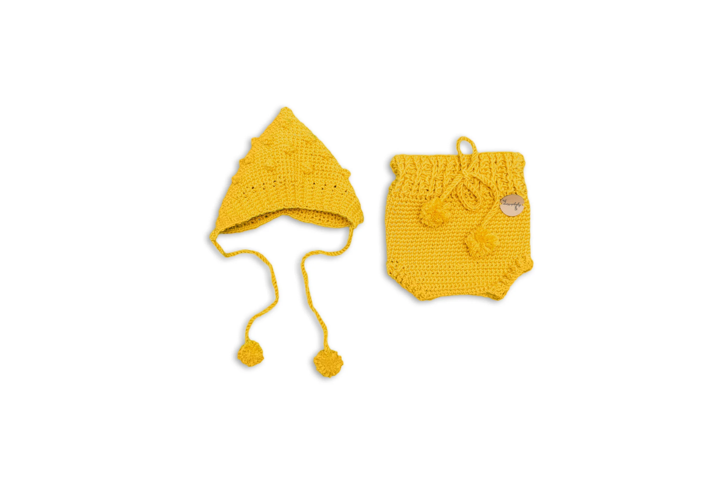 Crochet Mustard Pixie Bonnet with Bloomers