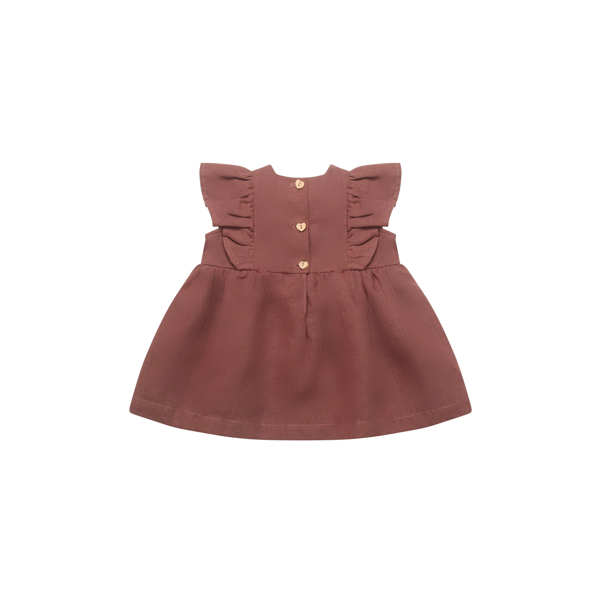 Burgundy Linen Dress with Ruffle Sleeves - Elegant & Comfortable   DRESSUPBABY