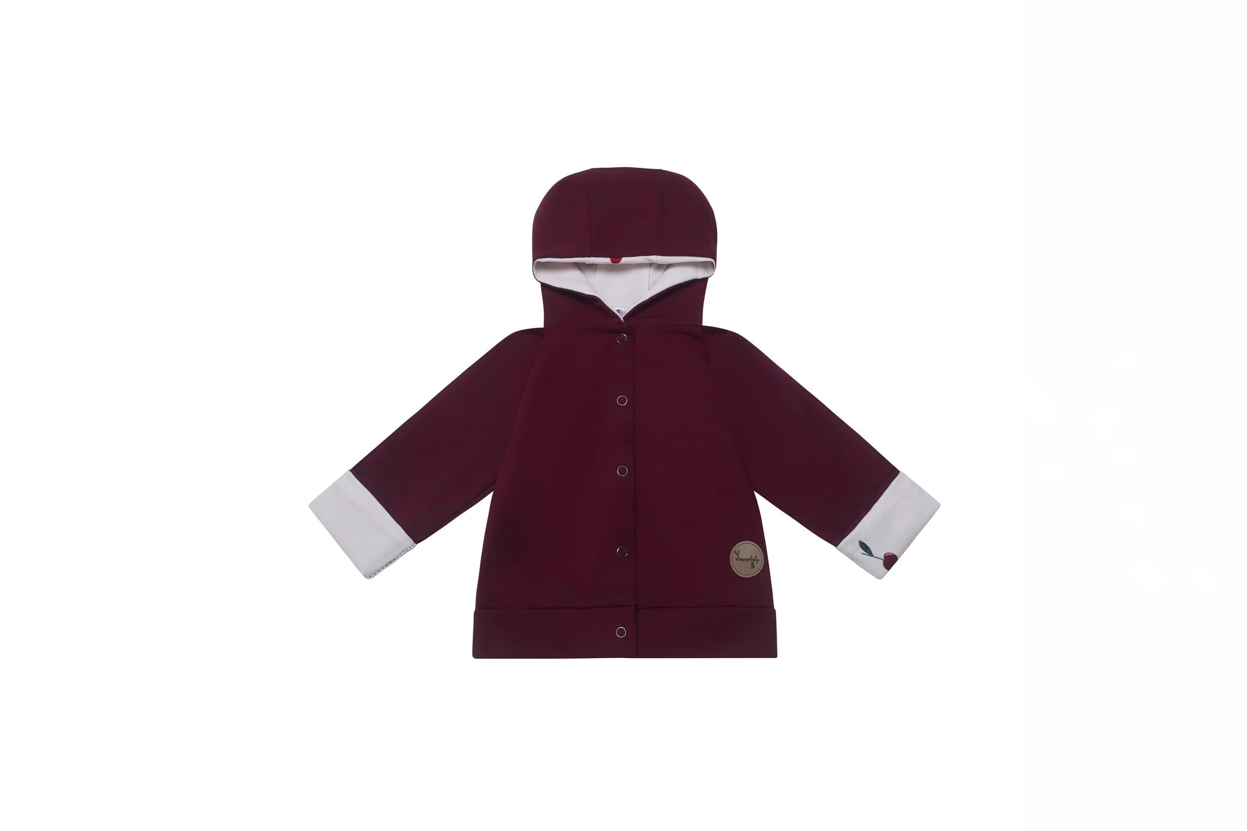 Baby & Toddler Burgundy Cherry Hoodie with Cherry Print Hood Lining and Cuffs