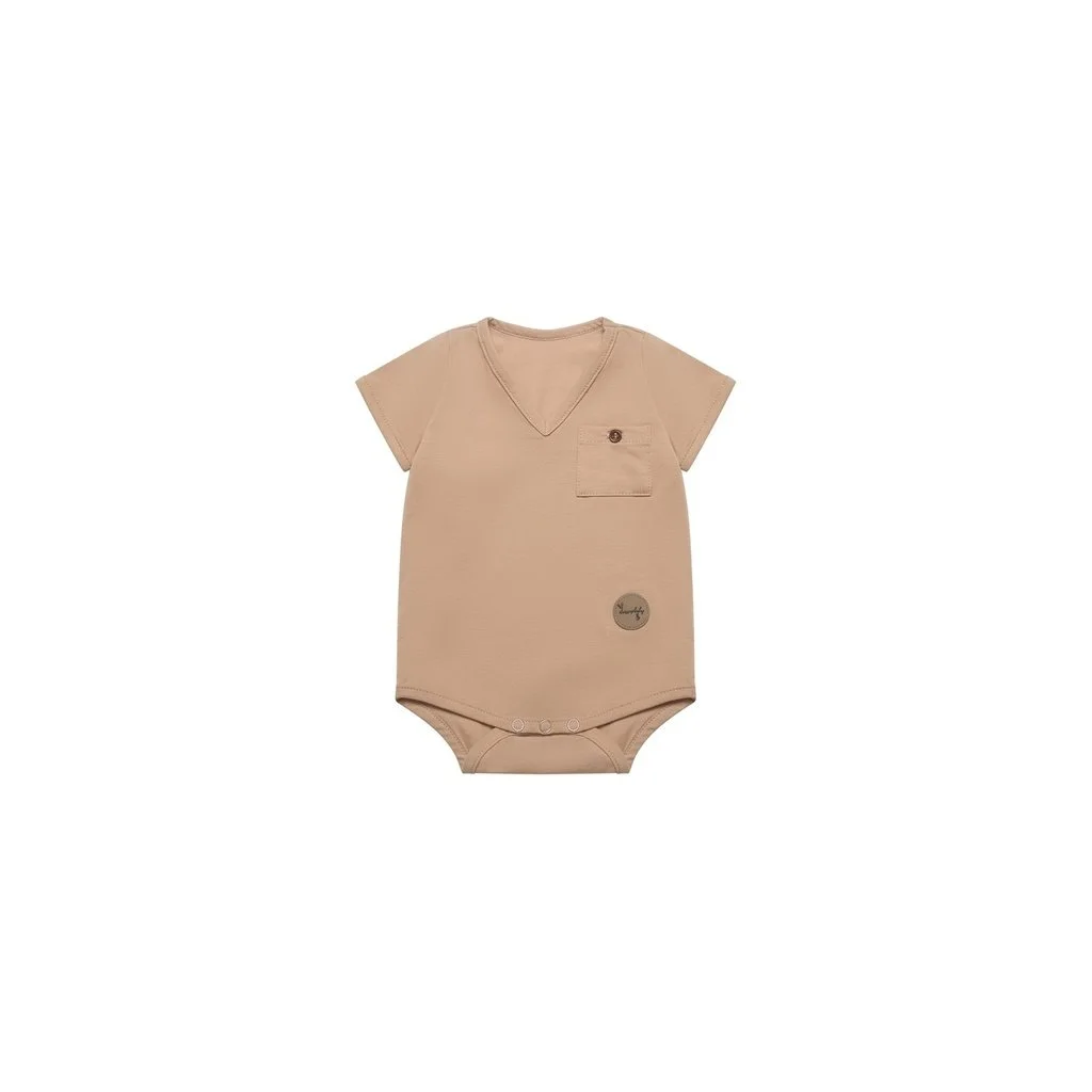Beige V-Neck Baby Bodysuit