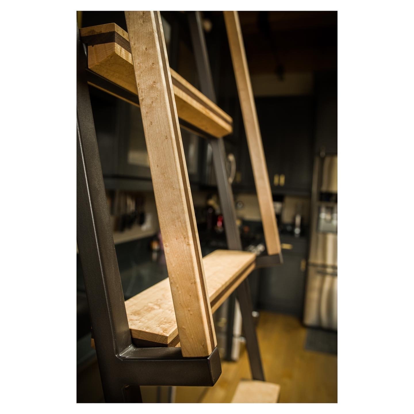 Birds eye maple and walnut handles and ladder treads